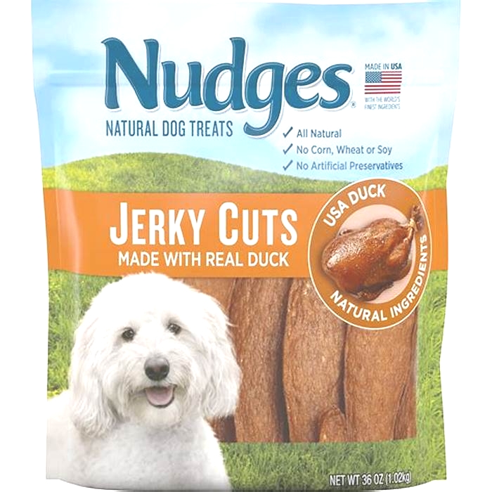 nudges dog treats duck